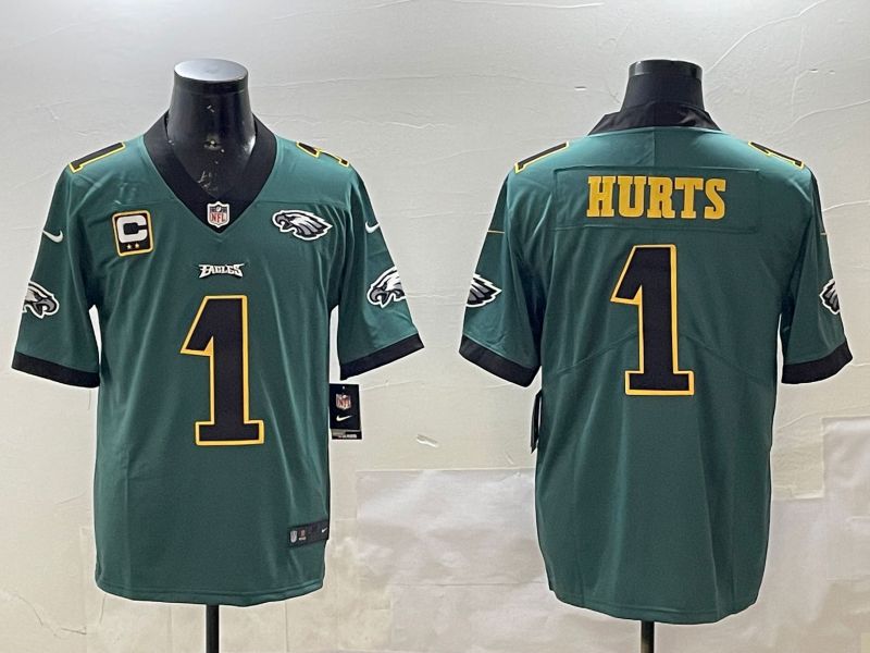 Men Philadelphia Eagles #1 Hurts Green gold 2025 Nike Vapor Limited NFL Jersey style 4->philadelphia eagles->NFL Jersey